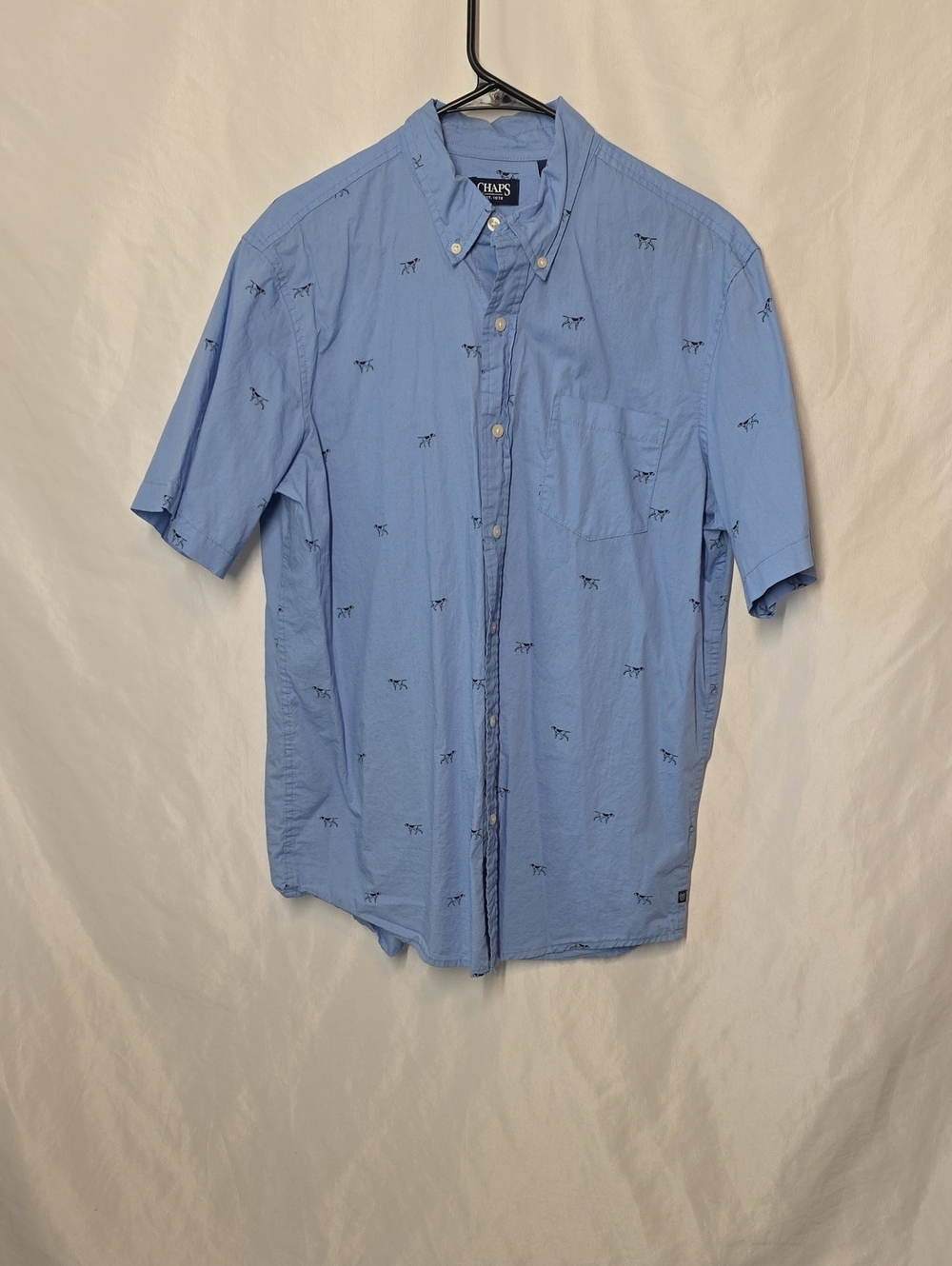 Chaps Men's Light Blue Short-Sleeve Button-Down Shirt with Mini Embroidery